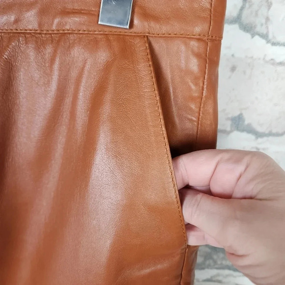 Vintage Mexx Leather Mini Skirt Tawny Brown Lined Size 4 - Picture 7 of 14